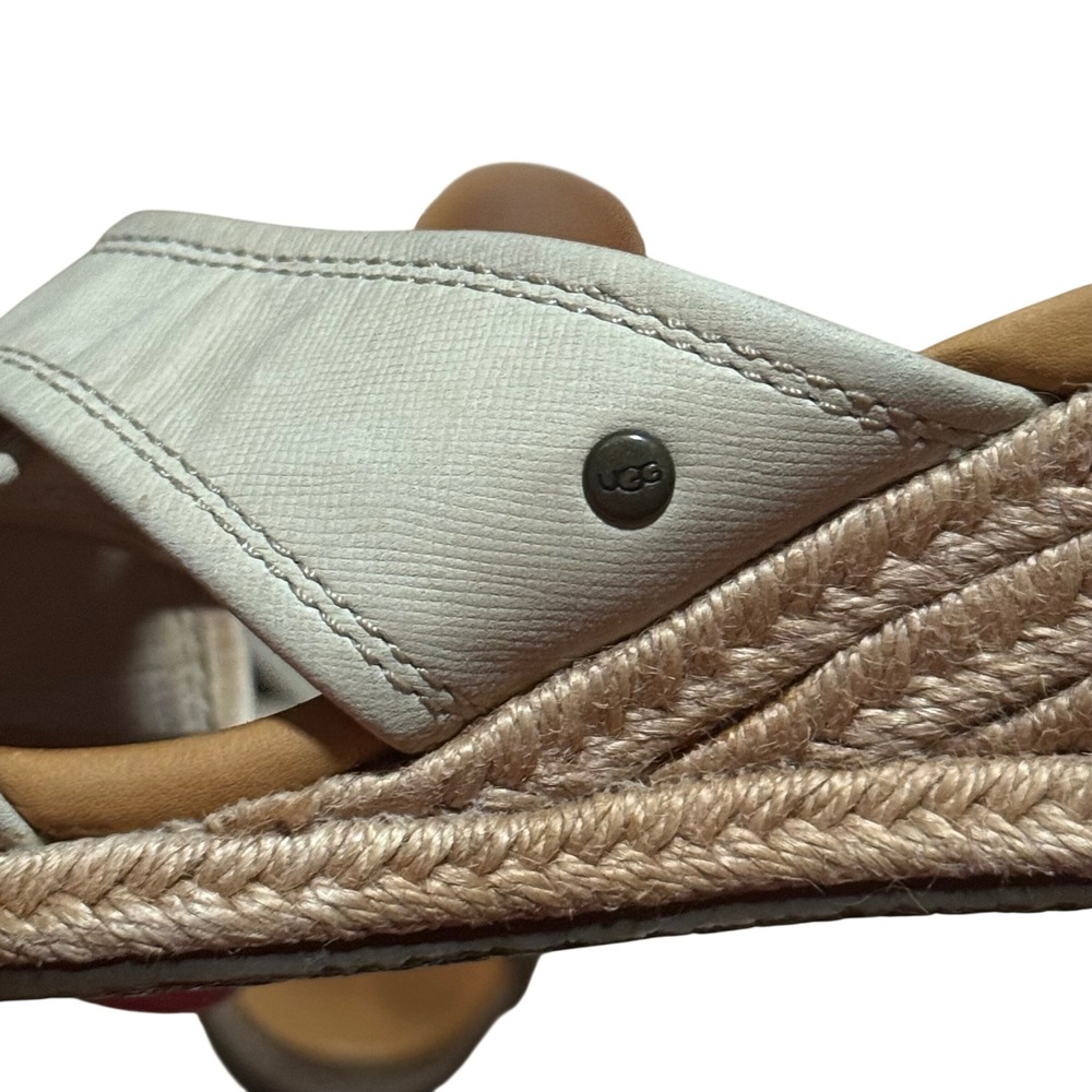 UGG Gwyn Beige Leather Espadrille Wedge Slide Sandals Women's Size 7 - Picture 8 of 13